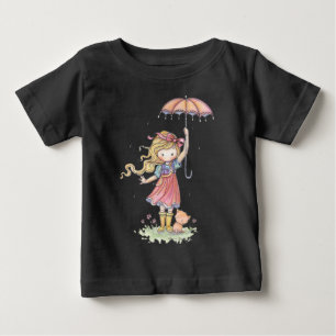T-shirt Pour Bébé Combinaison bébé Little Girl et Kitten sous la plu