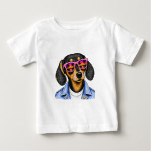 T-shirt Pour Bébé Conception de chien de coucher de soleil d'été de