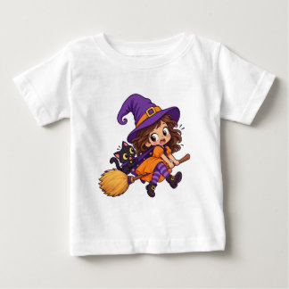 T-shirt Pour Bébé Conception de sorcière volante mignonne pour Hallo