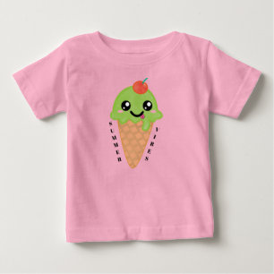 T-shirt Pour Bébé Cône de glace à la menthe Kawaii avec cerise sur l