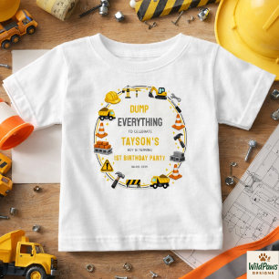 T-shirt Pour Bébé Construction 1er Anniversaire Fête Camion de Cha