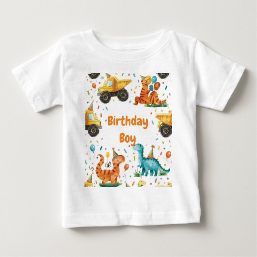 T-shirt Pour Bébé Construction Dinosaur Birthday Boy Personalized (Devant)
