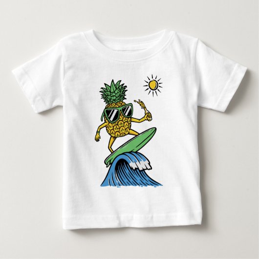 T-shirt Pour Bébé Cool Pineapple surf sur la plage Sea Vibrant (Devant)