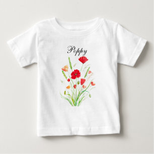 T-shirt Pour Bébé Coquelicots Fleur Rouge Aquarelle Bébé Coquelicot