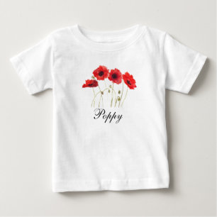 T-shirt Pour Bébé Coquelicots Fleurs Rouges Aquarelle Poppy Bébé