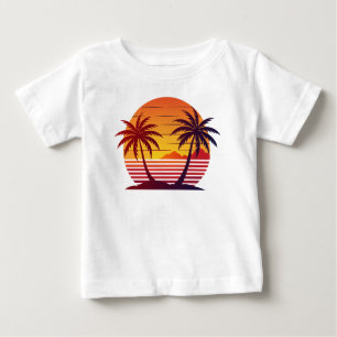T-shirt Pour Bébé Coucher de soleil avec palmiers Vector