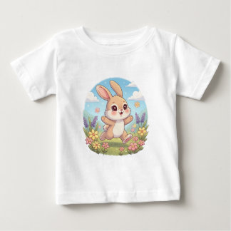 T-shirt Pour Bébé Coup de lapin mignon dans un champ de fleurs