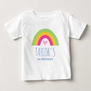 T-shirt Pour Bébé Coupe 1er Anniversaire Arc-en-ciel Nom personnalis