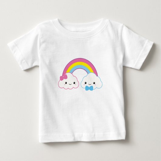 T-shirt Pour Bébé Couple Clouds Kawaii avec arc-en-ciel (Devant)