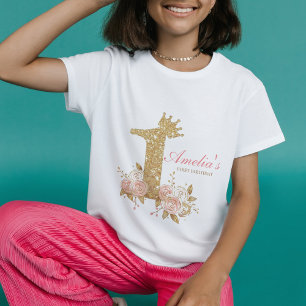T-shirt Pour Bébé Couronne en or rose pour la fête du premier annive