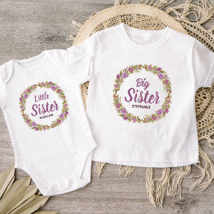 T-shirt Pour Bébé Couronne Fleurie Violette Nom de Grande Sœur
