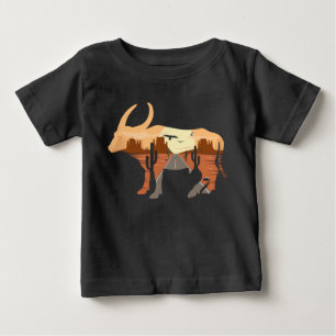 T-shirt Pour Bébé Cowboy Désert Lever de soleil Bétail Taureau Cactu