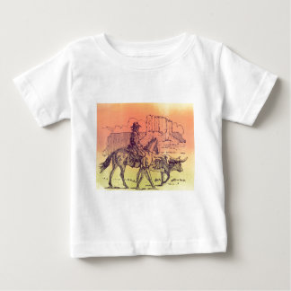 T-shirt Pour Bébé Cowboy Horse Steer Cattle Cow Western Sunset Art