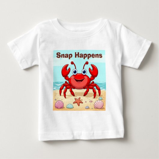 T-shirt Pour Bébé Crabe de Dessin Animé Rouge Joyeux Coquillage Mign (Devant)