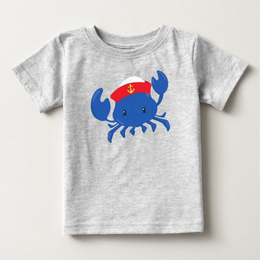 T-shirt Pour Bébé Crabe marin, Crabe mignon, Casquette marin, Mer, V (Devant)