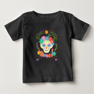 T-shirt Pour Bébé Crâne à sucre de mûre coloré Día de los Muertos