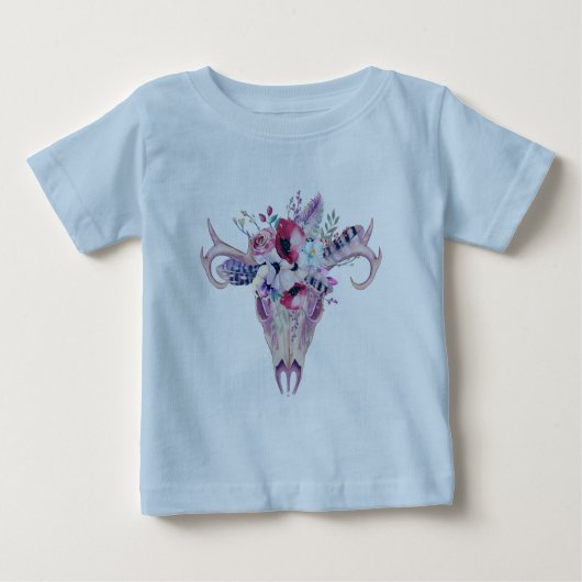 T-shirt Pour Bébé Crâne boho aux fleurs colorées (Devant)