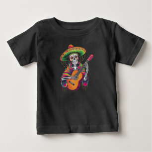 T-shirt Pour Bébé Crâne de squelette de la fête Cinco De Mayo Guitar