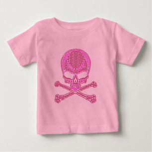 T-shirt Pour Bébé Crâne et os croisés en pierre rose imprimé