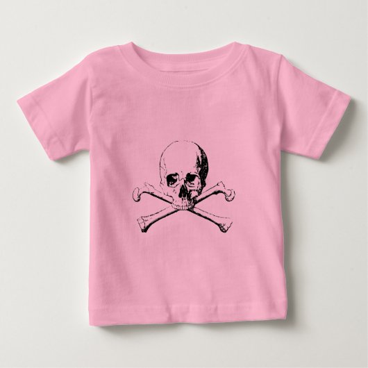 T-shirt Pour Bébé Crâne noir et blanc et os (Devant)