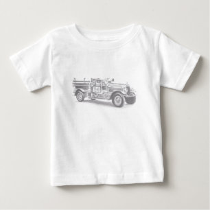 T-shirt Pour Bébé croquis au crayon de camion de pompiers vintage de