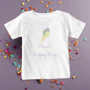 T-shirt Pour Bébé Cuillère de glace colorée pastel pour fête d'anniv