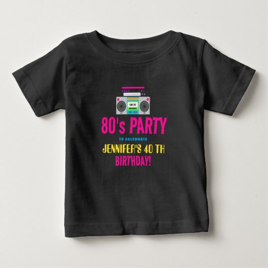 T-shirt Pour Bébé Custom Retro Neon 80's Birthday Party (Devant)