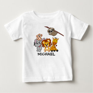 T-shirt Pour Bébé Cute Animals Jungle Cartoon Zoo Safari Nom