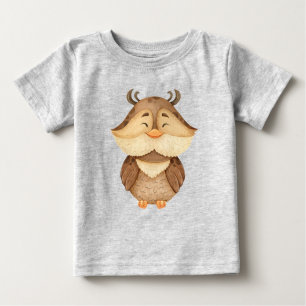T-shirt Pour Bébé Cute Aquarelle Chouette Oiseau Faune Nature art Bé