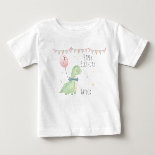 T-shirt Pour Bébé Cute Aquarelle Dinosaure Anniversaire Garçon Perso (Devant)