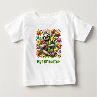 T-shirt Pour Bébé Cute baby girls sloth first Easter Baby 