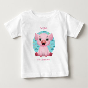T-shirt Pour Bébé Cute Baby Pig Cartoon, DIY Name & Pink Text