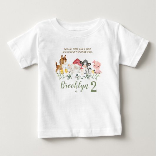 T-shirt Pour Bébé Cute Barnyard Farm Animaux 2e 3e Anniversaire tenu (Devant)