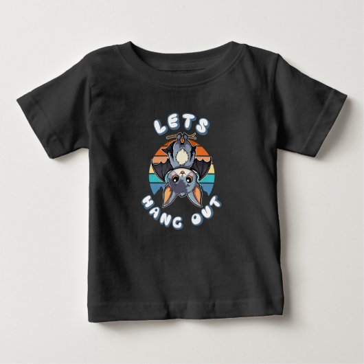 T-shirt Pour Bébé Cute Bat Hanging et Retro Sunset | Allons-y (Devant)