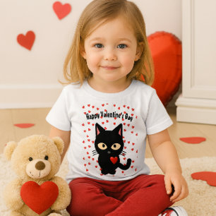 T-shirt Pour Bébé Cute Black Chat Saint Valentin Coeurs de vacances