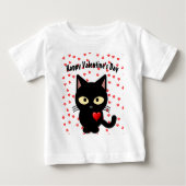 T-shirt Pour Bébé Cute Black Chat Saint Valentin Coeurs de vacances (Devant)