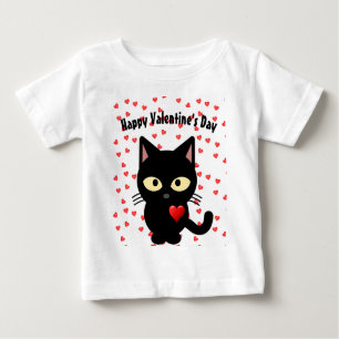 T-shirt Pour Bébé Cute Black Chat Saint Valentin Coeurs de vacances