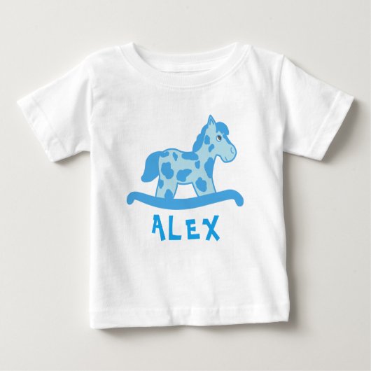 T-shirt Pour Bébé Cute Blue Rocking Nom du cheval Bébé Garçon (Devant)