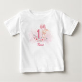 T-shirt Pour Bébé Cute Bunny rose 1er Anniversaire Nom Floral Printe (Devant)