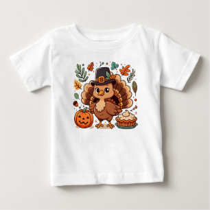 T-shirt Pour Bébé Cute caricature Thanksgiving dinde et citrouille
