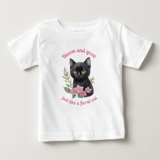 T-shirt Pour Bébé Cute chat Floral Design Fleurit et grandit (Devant)
