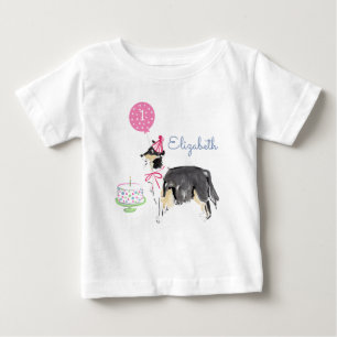 T-shirt Pour Bébé Cute Chien Chien Chien Collie 1er Anniversaire Gât