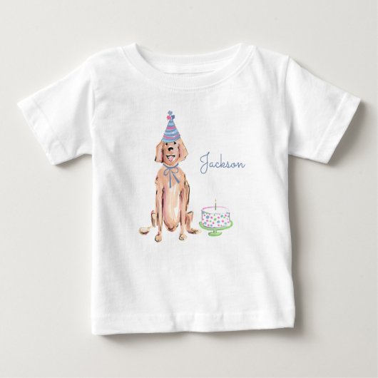 T-shirt Pour Bébé Cute Chien Chien Chien Golden Retriever 1er Annive (Devant)