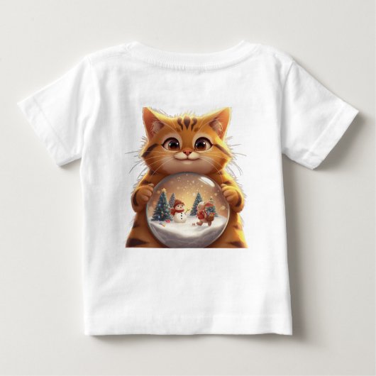 T-shirt Pour Bébé Cute Christmas Cat Holding Snow Globe Art (Dos)