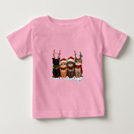 T-shirt Pour Bébé Cute Christmas Cats Illustration – Festive Kittens (Devant)