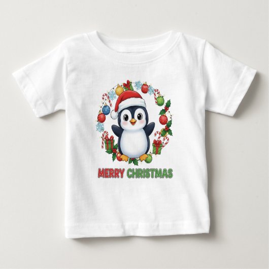 T-shirt Pour Bébé Cute Christmas Penguin Illustration (Devant)