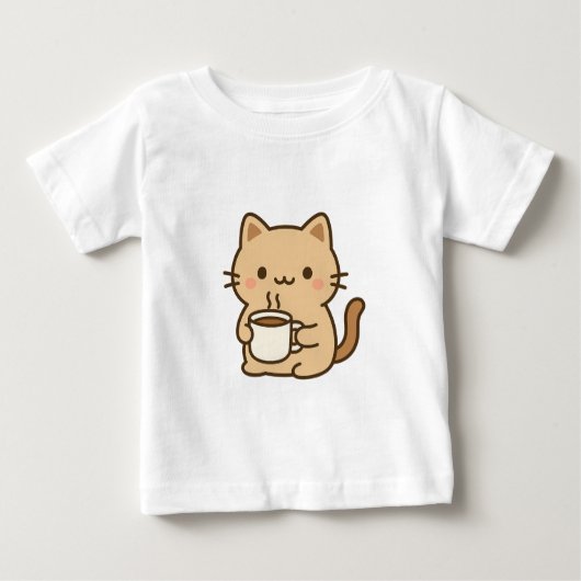 T-shirt Pour Bébé Cute Coffee Cat Kawaii Cozy Aesthetic Design (Devant)