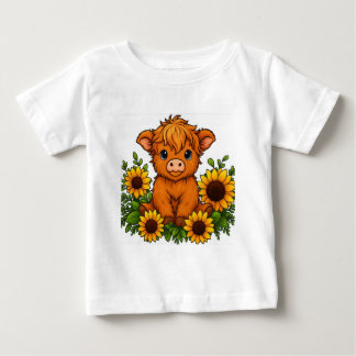 T-shirt Pour Bébé Cute Cow with Sunflowers