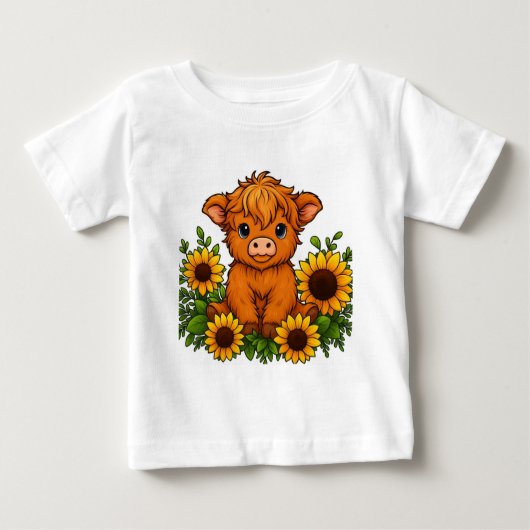 T-shirt Pour Bébé Cute Cow with Sunflowers (Devant)