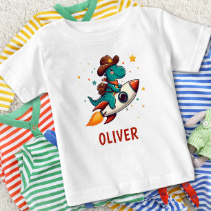 T-shirt Pour Bébé Cute Cowboy Dinosaur Riding Pied d'espace